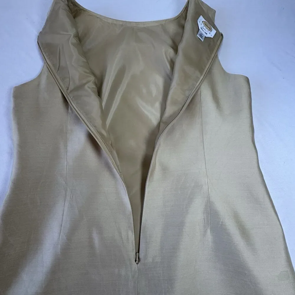 Talbots Petites 100% Silk Shift Dress Gold Sleeveless Size 14 Elegant Classic